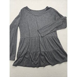 Hibluco Gray Long Sleeve Tunic Top Tiered Babydoll Style Womens Size M Thumbhole